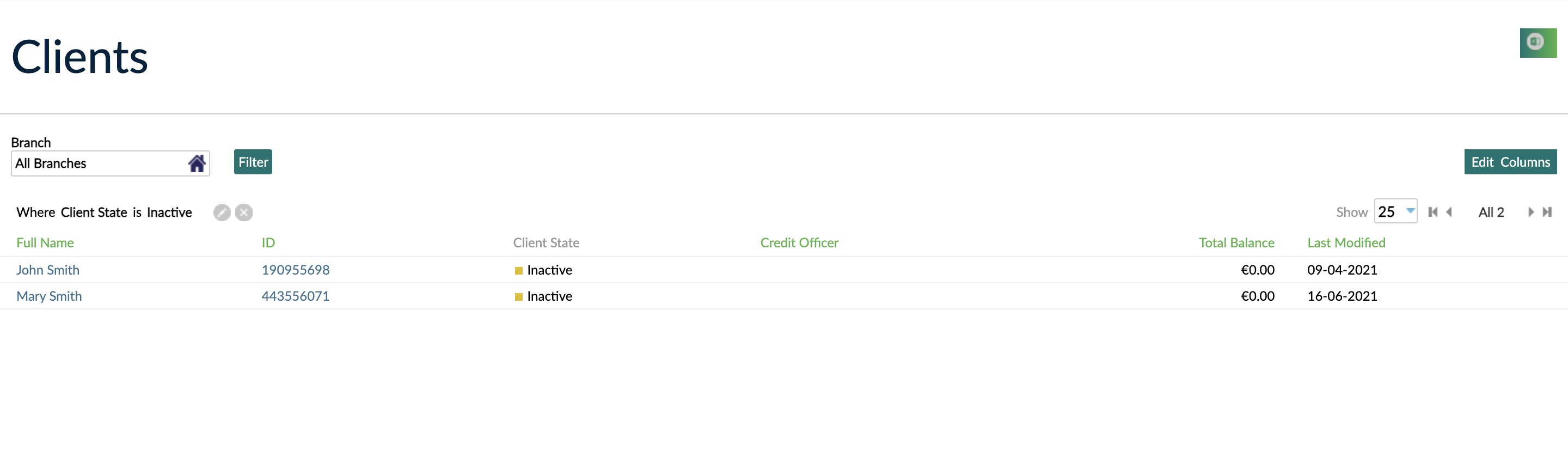 Temporary custom view for the type Client